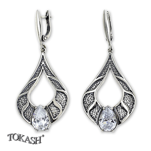 Silver earrings with CZ - Silver Earing with stone - 130137